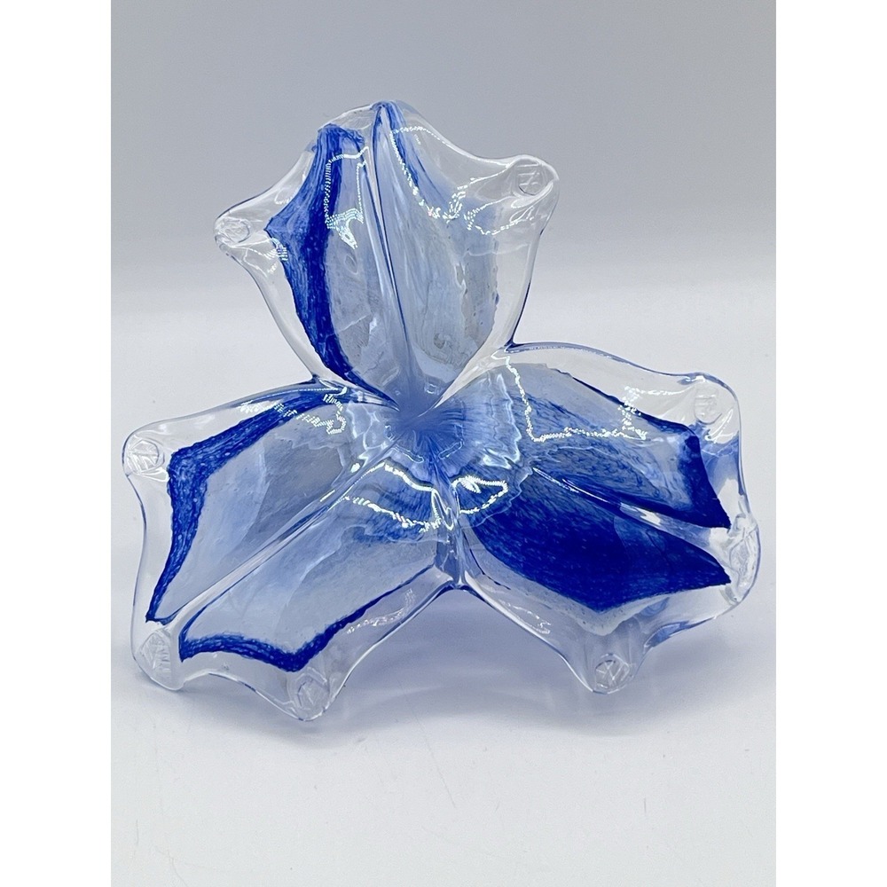 Murano Italian Hand Blown Glass Blue Art Flower Twisted Stem 5.75"